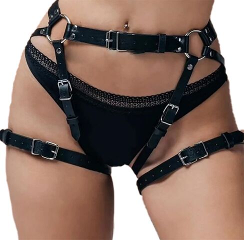 Women's Leather Harness Garter Belt Adjustable Sexy Waist Belt Leg Loops Punk Style Thigh Belt Straps Leather Thigh Body Chain for Roleplay Party Club Bar Dress Up Masquerade in Kuwait