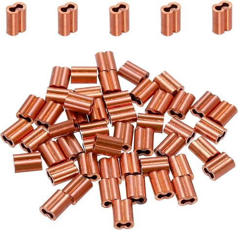 MECCANIXITY Copper Duplex Oval Crimping Sleeve 1/16"(1.2mm) Cable Ferrule Crimping Loop Sleeve for Wire Rope Cable Fishing Line, Pack of 50 in Saudi Arabia
