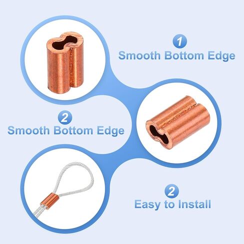 MECCANIXITY Copper Duplex Oval Crimping Sleeve 1/16"(1.2mm) Cable Ferrule Crimping Loop Sleeve for Wire Rope Cable Fishing Line, Pack of 50 in Saudi Arabia