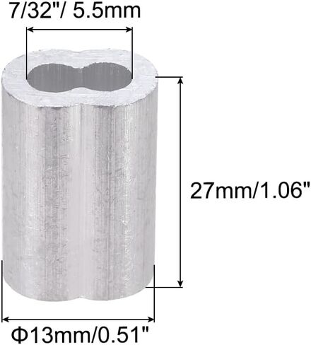 PATIKIL 7/32"/ 5.5mm Aluminum Crimping Loop Sleeves, 30Pcs Cable Crimp Ferrules Wire Rope Sleeves Loops for Rigging Railing, Silver Tone in Saudi Arabia
