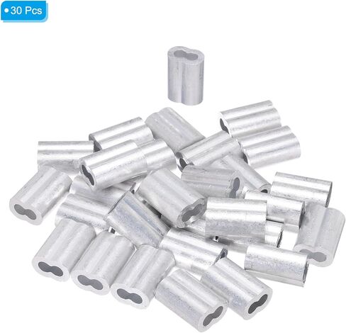 PATIKIL 7/32"/ 5.5mm Aluminum Crimping Loop Sleeves, 30Pcs Cable Crimp Ferrules Wire Rope Sleeves Loops for Rigging Railing, Silver Tone in Saudi Arabia