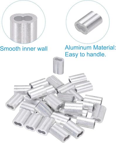 PATIKIL 7/32"/ 5.5mm Aluminum Crimping Loop Sleeves, 30Pcs Cable Crimp Ferrules Wire Rope Sleeves Loops for Rigging Railing, Silver Tone in Saudi Arabia