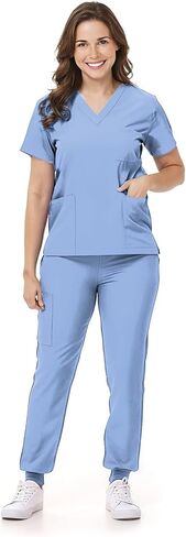 Mizzuco Scrubs Set for Women Nurse Uniform V-Neck Top and Drawstring Jogger Pants with Multi Pocket Nurse Workwear in Saudi Arabia