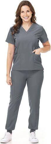 Mizzuco Scrubs Set for Women Nurse Uniform V-Neck Top and Drawstring Jogger Pants with Multi Pocket Nurse Workwear in Saudi Arabia