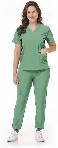 Mizzuco Scrubs Set for Women Nurse Uniform V-Neck Top and Drawstring Jogger Pants with Multi Pocket Nurse Workwear in Saudi Arabia