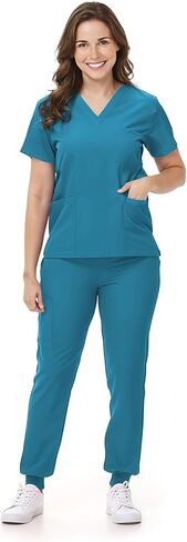 Mizzuco Scrubs Set for Women Nurse Uniform V-Neck Top and Drawstring Jogger Pants with Multi Pocket Nurse Workwear in Saudi Arabia