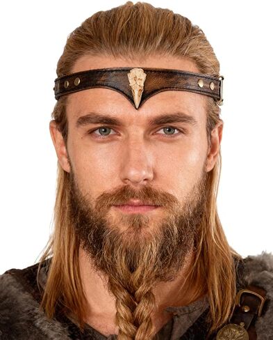 L'VOW Viking Leather Headband Adjustable Medieval Headpiece LARP Costume Renaissance Pirate Cosplay Accessories in Saudi Arabia