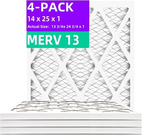 14x25x1 MERV 13 (4 عبوات) فلتر هواء مطوي (الحجم الفعلي: 13.50 بوصة × 24.50 بوصة × 0.75 بوصة) MPR 1900 & FPR 10، مرشحات هواء الفرن in Kuwait