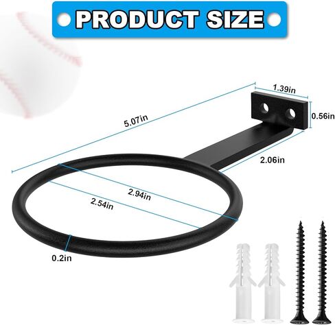 QTJUST 6Pack Baseball Wall Mount Holder Baseball Softball Display Memorabilia Holder Heavy Duty Sports Wall Mount Rack for Display Storage, Black in Saudi Arabia
