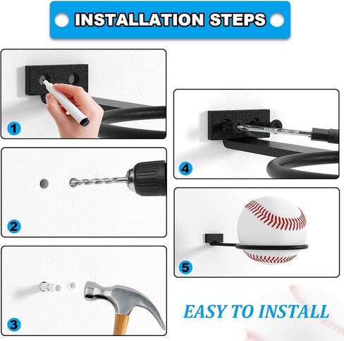 QTJUST 6Pack Baseball Wall Mount Holder Baseball Softball Display Memorabilia Holder Heavy Duty Sports Wall Mount Rack for Display Storage, Black in Saudi Arabia