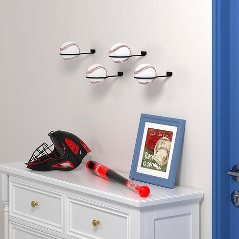 QTJUST 6Pack Baseball Wall Mount Holder Baseball Softball Display Memorabilia Holder Heavy Duty Sports Wall Mount Rack for Display Storage, Black in Saudi Arabia