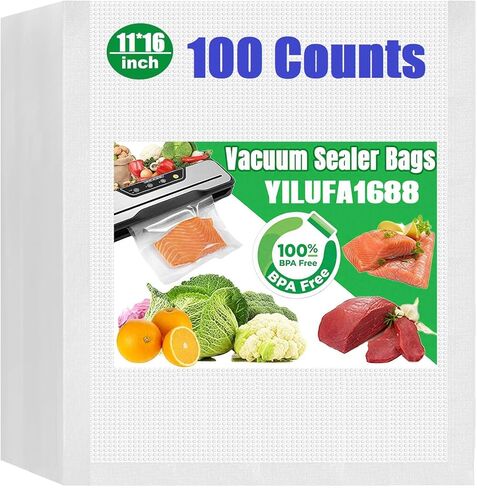 200 Gallon Vacuum Sealer Bags for Food Saver Freezer Bags 11"x16" Pre Cut Food Storage Commercial Grade Vacuum Seal Sous Vide Cooking Bags Airtight Heavy Duty BPA Free in Kuwait