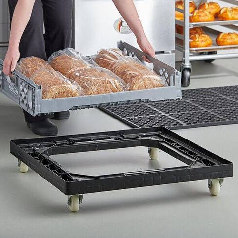 Glownary Black Heavy-Duty Plastic Bread Tray Dolly, 29x26x6 Inches, 500 lb Capacity, with Non-Skid Casters for Bakery Transport in Saudi Arabia