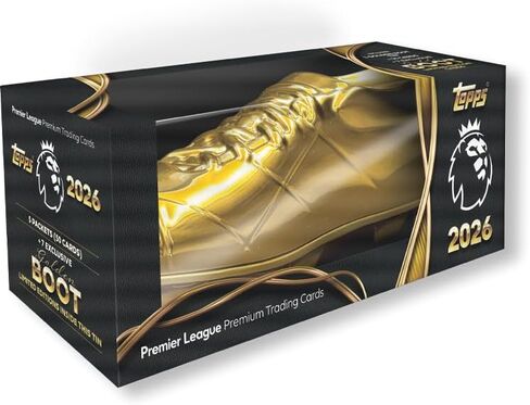 Topps Premier League 2026 - الإصدار الأول - Golden Boot Tin - يحتوي على 57 بطاقة بما في ذلك 7 بطاقات Golden Boot LE الحصرية in Kuwait