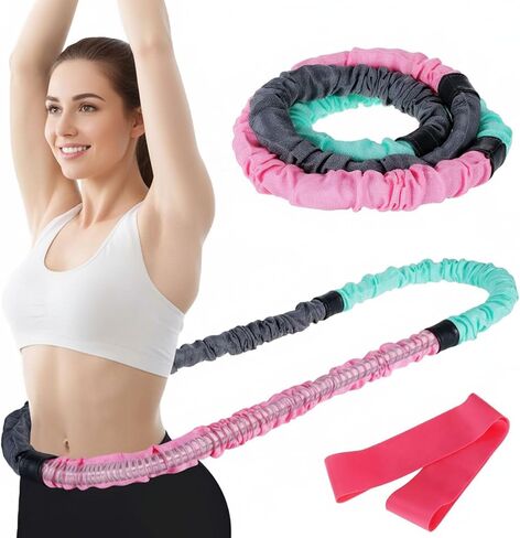 3.4lb Soft Spring Fitness Hoop for Adults, Scientifically Weighted, with Resistance Band, Soft Fabric Padding (Comfort & Protection), Full Body Exercise Equipment for Weight Loss in Saudi Arabia