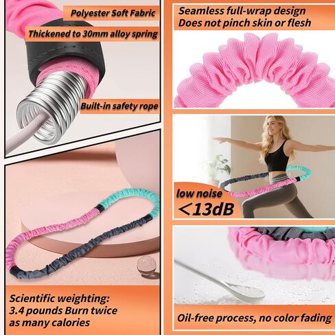 3.4lb Soft Spring Fitness Hoop for Adults, Scientifically Weighted, with Resistance Band, Soft Fabric Padding (Comfort & Protection), Full Body Exercise Equipment for Weight Loss in Saudi Arabia