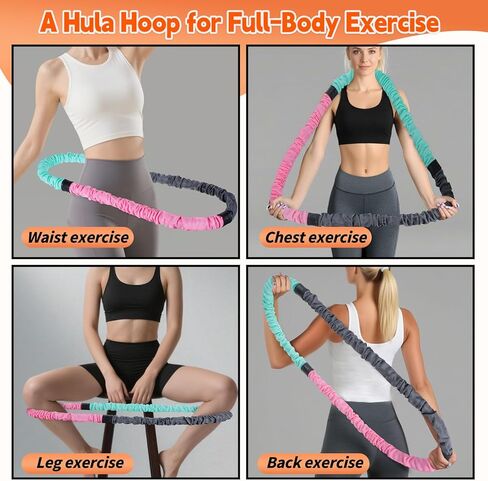 3.4lb Soft Spring Fitness Hoop for Adults, Scientifically Weighted, with Resistance Band, Soft Fabric Padding (Comfort & Protection), Full Body Exercise Equipment for Weight Loss in Saudi Arabia