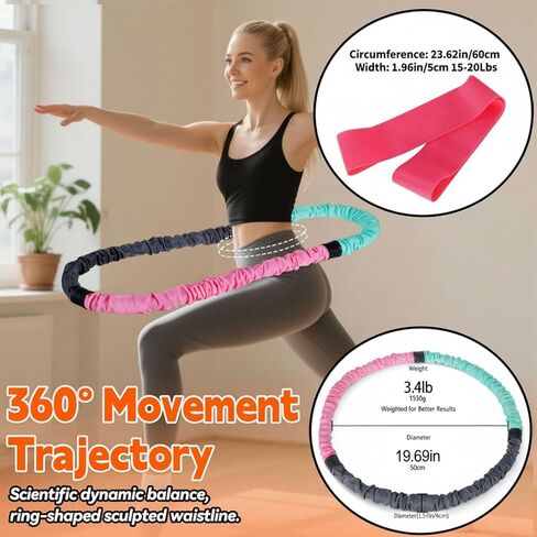 3.4lb Soft Spring Fitness Hoop for Adults, Scientifically Weighted, with Resistance Band, Soft Fabric Padding (Comfort & Protection), Full Body Exercise Equipment for Weight Loss in Saudi Arabia