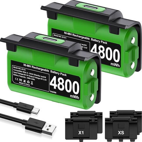 حزمة بطارية وحدة تحكم Xbox القابلة لإعادة الشحن من EXTREMECOOL لأجهزة Xbox Series X|S/One S|X/One Elite، وXbox Play ومجموعة الشحن متضمنة. 2 × 3600 مللي واط في الساعة بطاريات X-1، 4 أغطية للبطاريات، كابل شحن USB C in Kuwait