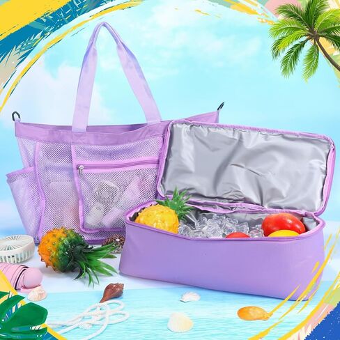 Abbylike Beach Bag with Cooler Mesh Beach Bags for Women with Zipper and Pockets for Pool Swim Travel Essentials(Black) in Saudi Arabia