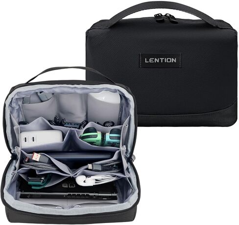 LENTION Cable Organizer Bag Pouch, Travel Electronic Accessories Carry Case Portable Bag Waterproof Double Layers All-in-One Storage Bag Carrying Tech Bag for Cord, Charger, Power Bank, Earphone Black in Kuwait