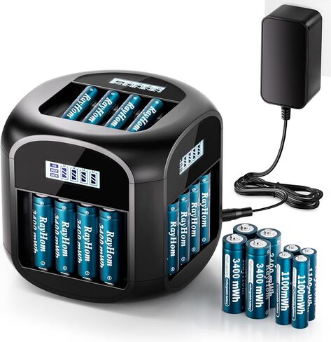 AA AAA Battery Charger 2-Pack - 8 Bay Smart Individual Charger for Ni-MH Ni-CD Rechargeable Batteries in Saudi Arabia