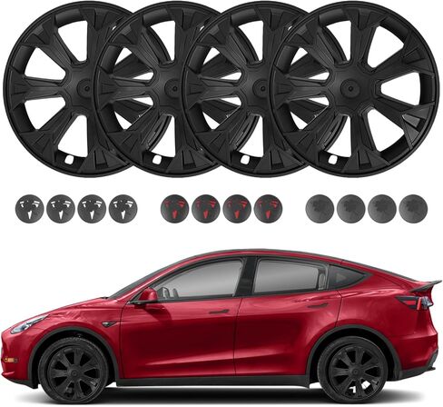 PM Auto Set من 4 عجلات يغطي Sport Hubcaps Gloss Black لعام 2017-2024 Tesla Model Y 19 بوصة in Saudi Arabia
