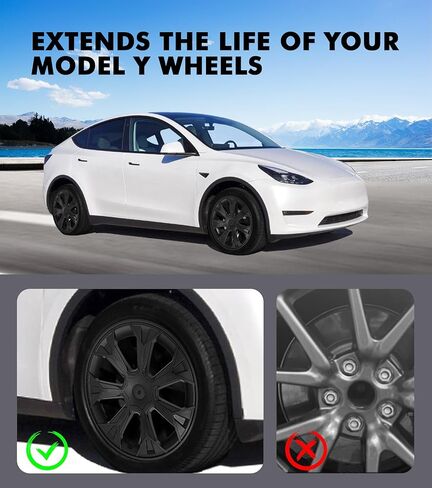 PM Auto Set من 4 عجلات يغطي Sport Hubcaps Gloss Black لعام 2017-2024 Tesla Model Y 19 بوصة in Saudi Arabia