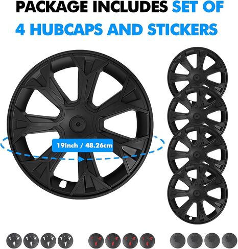 PM Auto Set من 4 عجلات يغطي Sport Hubcaps Gloss Black لعام 2017-2024 Tesla Model Y 19 بوصة in Saudi Arabia