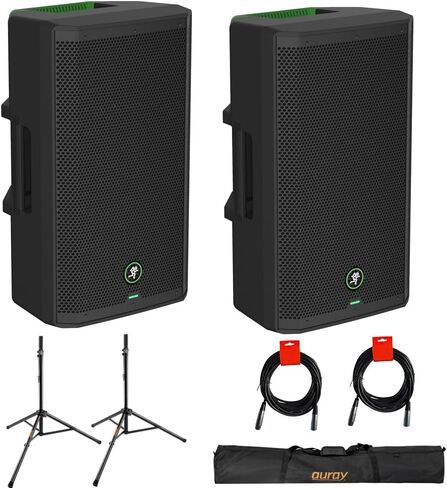 Mackie Thrash212 GO 12" 300W Powered PA Loudspeaker System (Pair) with Auray SS-47S-PB Steel Speaker Stands with Tripod Base and Case and 2X 20-Inch XLR-XLR Audio Cable in Saudi Arabia