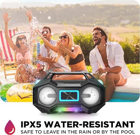 Ion Party Rocker Go Portable Bluetooth Boombox Speaker with Party Lights, Battery, 3.5" Speakers, FM Radio, USB Charge Port, App, Water-Resistant, 60W (Renewed) in Saudi Arabia