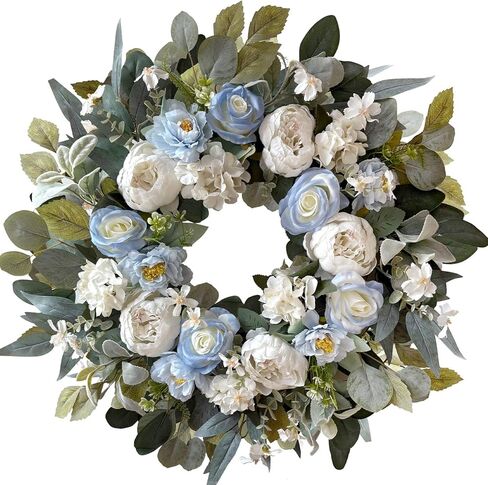WANNA-CUL 24 Inch Large Spring Peony Wreaths for Front Door,Spring Front Door Wreath with Pink Rose Floral and Rustic Grapevine Leaves for Wall in Kuwait