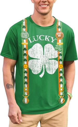 Arvilhill Men St Patricks Day Tshirt Tie Dye Tuxedo Short Sleeve Crew Neck Funny Shirt in Kuwait