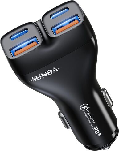 شاحن سيارة سريع USB C بقدرة 230 واط من SUNDA، محول شاحن سيارة متعدد 3 منافذ، شحن سريع PD140W/PPS63W/QC45W متوافق مع iPhone15/14Pro/MacBook/iPad/Laptop/SamsungS24، شاحن USB ولاعة السجائر in Kuwait