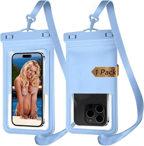 حقيبة جافة للهاتف الخلوي، حافظة كبيرة مقاومة للماء لهاتف iPhone 15 14 13 Pro Max، معتمدة من IPX8 وخفيفة الوزن، حقيبة هاتف مقاومة للماء وملحقات السفر لقضاء العطلات، عبوة واحدة - أسود - 8.3 بوصة in Kuwait