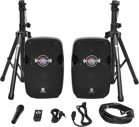 PRORECK 8-Inch Stereo Speakers, 650W Peak Power Bluetooth PA Speaker, with Wired Microphone, Speaker Stands & Remote – Portable DJ Speaker for Parties, Events, Karaoke in Saudi Arabia