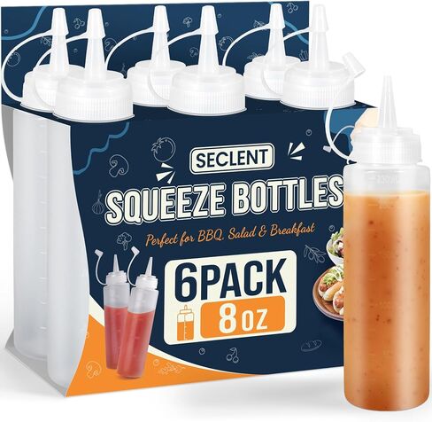 زجاجات ضغط سيكلنت 8 أونصة للصلصات، زجاجات ضغط بهار بلاستيكية للسوائل والكاتشب وزجاجة بخ لخلع الملابس، زجاجة صلصة للشراب والزيت والخلع والخردل وخليط الفطائر - 6 عبوات in Kuwait