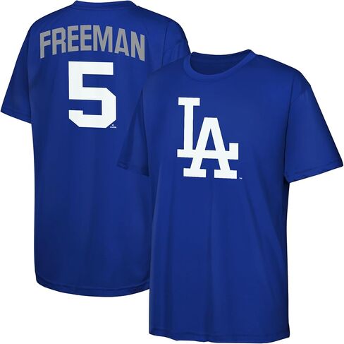 تي شيرت Freddie Freeman Los Angeles Dodgers MLB Kids 4-20 باللون الأزرق للاسم والرقم الرسمي للأداء in Kuwait