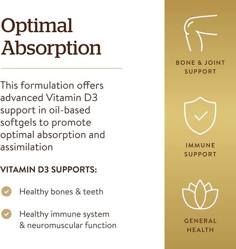 Solgar Vitamin D3 (Cholecalciferol) 25 mcg (1000 IU), 100 Softgels - Helps Maintain Healthy Bones & Teeth - Immune System Support - Non-GMO, Gluten Free, Dairy Free - 100 Servings in Saudi Arabia