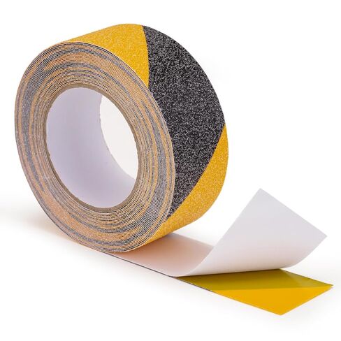 Anmoofun Anti Slip Tape 2" x 60Ft Heavy Duty Grit Safety Grip for Stairs, Steps, Floors, Indoor & Outdoor, Waterproof Non Skid Roll Traction Tread Black & Yellow in Saudi Arabia