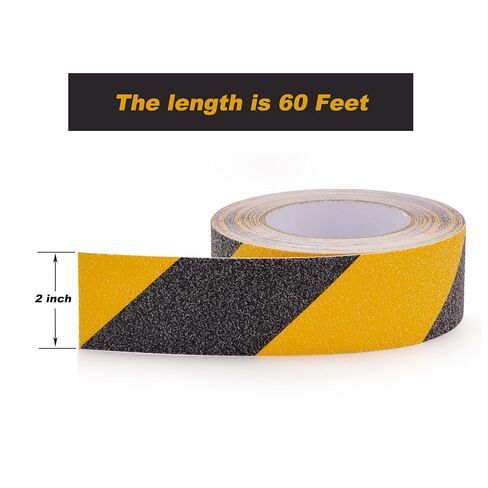 Anmoofun Anti Slip Tape 2" x 60Ft Heavy Duty Grit Safety Grip for Stairs, Steps, Floors, Indoor & Outdoor, Waterproof Non Skid Roll Traction Tread Black & Yellow in Saudi Arabia