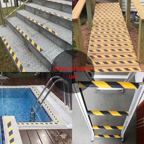 Anmoofun Anti Slip Tape 2" x 60Ft Heavy Duty Grit Safety Grip for Stairs, Steps, Floors, Indoor & Outdoor, Waterproof Non Skid Roll Traction Tread Black & Yellow in Saudi Arabia