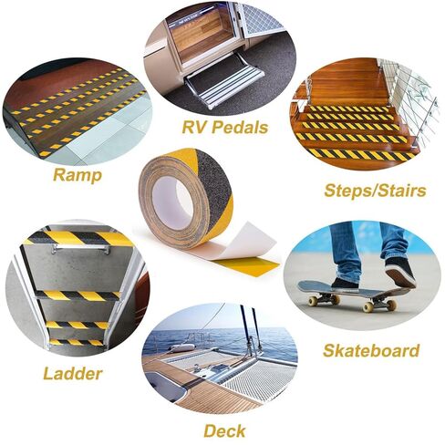 Anmoofun Anti Slip Tape 2" x 60Ft Heavy Duty Grit Safety Grip for Stairs, Steps, Floors, Indoor & Outdoor, Waterproof Non Skid Roll Traction Tread Black & Yellow in Saudi Arabia