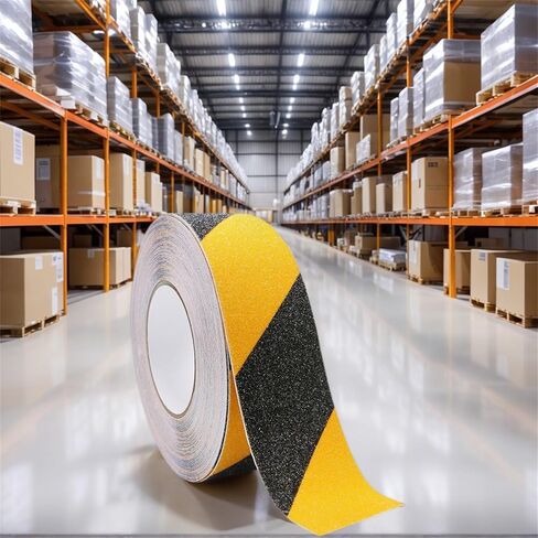 Anmoofun Anti Slip Tape 2" x 60Ft Heavy Duty Grit Safety Grip for Stairs, Steps, Floors, Indoor & Outdoor, Waterproof Non Skid Roll Traction Tread Black & Yellow in Saudi Arabia