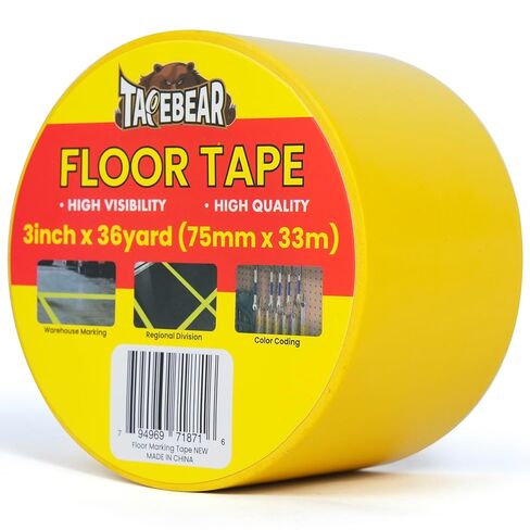 TAPEBEAR Floor Tape Yellow Vinyl Tape 3" x 36 yds, Floor Caution Marking Dance Splicing Tape Safety Warning Stripe Abrasion-Proof Waterproof for Gym, Warehouse, Traffic Signage, Color Coding in Saudi Arabia