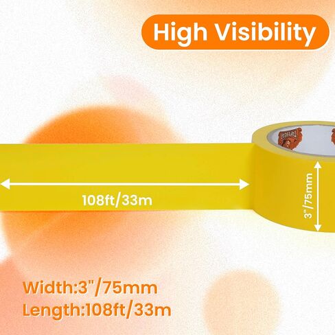 TAPEBEAR Floor Tape Yellow Vinyl Tape 3" x 36 yds, Floor Caution Marking Dance Splicing Tape Safety Warning Stripe Abrasion-Proof Waterproof for Gym, Warehouse, Traffic Signage, Color Coding in Saudi Arabia
