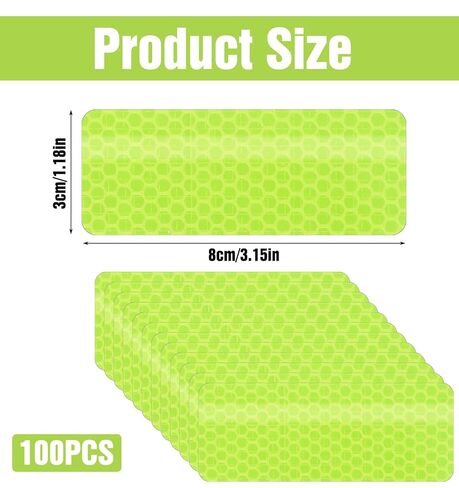 100 Pcs Reflective Stickers, Waterproof Self-Adhesive Reflective Tape Stick on Green Reflectors High Vis Stickers for Bike Helmet Car Motorcycle Night Riding Outdoor, Fluorescent Green 1.18" X 3.15" in Saudi Arabia