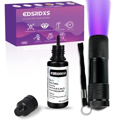 EDSRDXS UV Bonding Glue Kit with 3W UV Light, Quick-Drying Waterproof UV Resin Adhesive for Plastic, Glass & Metal, Clear DIY Repair Glue, 0.35oz (10ml) in Saudi Arabia