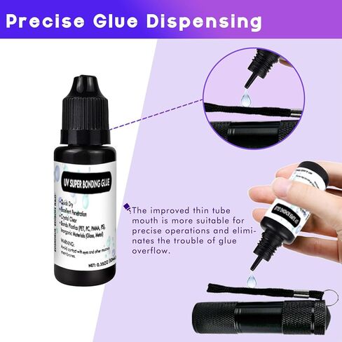 EDSRDXS UV Bonding Glue Kit with 3W UV Light, Quick-Drying Waterproof UV Resin Adhesive for Plastic, Glass & Metal, Clear DIY Repair Glue, 0.35oz (10ml) in Saudi Arabia