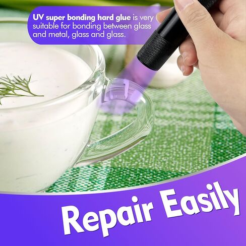 EDSRDXS UV Bonding Glue Kit with 3W UV Light, Quick-Drying Waterproof UV Resin Adhesive for Plastic, Glass & Metal, Clear DIY Repair Glue, 0.35oz (10ml) in Saudi Arabia